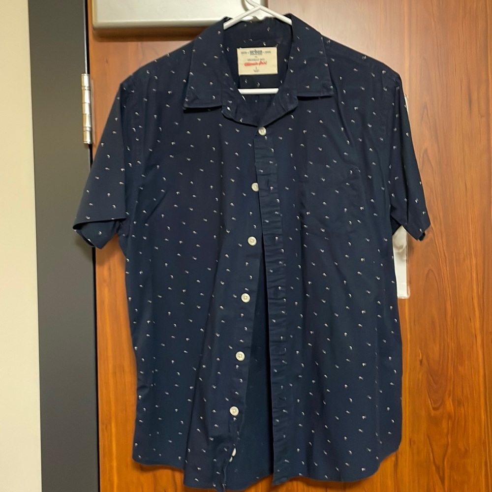 Large Collared Dark Blue Button-Down Shirt